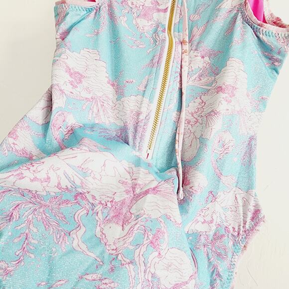 LoveShackFancy x Hurley Reversible Floral Blue & Pink One-Piece Swimsuit Medium - Picture 8 of 14